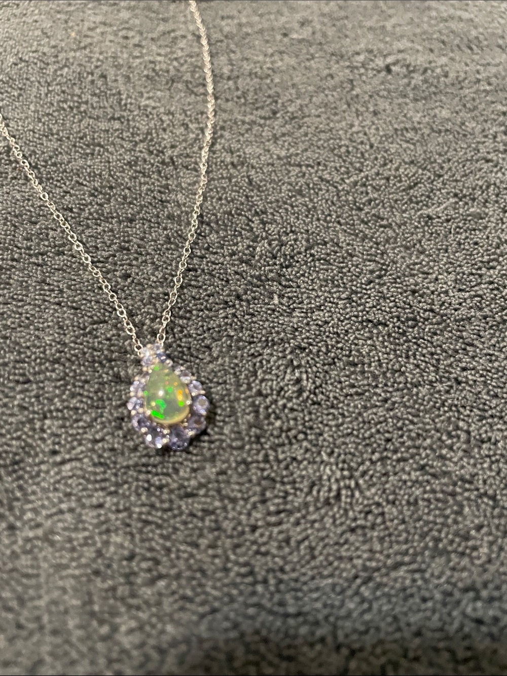 Silver Teardrop Opal Halo Necklace in Green